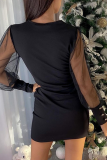 Fashion Elegant Patchwork Fold Mesh V Neck Pencil Skirt Dresses