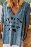 Casual Letter Basic V Neck Tops