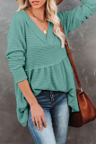 Casual Solid Patchwork Fold V Neck Tops