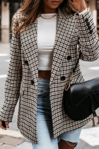 Casual Street Plaid Patchwork Buttons Turn-back Collar Outerwear