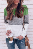 Work Daily Solid Patchwork O Neck Mid Waist Tops