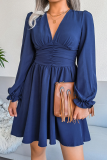 Fashion Elegant Solid Patchwork Fold Waist Skirt Dresses