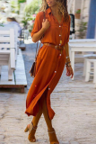 Casual Solid Patchwork Turndown Collar Shirt Dress Dresses