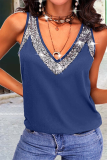 Casual Solid Sequins V Neck Tops