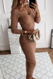 Street Solid Basic V Neck Wrapped Skirt Dresses