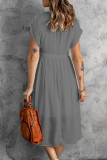 Casual Solid Buckle V Neck Waist Skirt Dresses