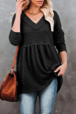 Casual Solid Patchwork Fold V Neck Tops