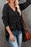 Casual Solid Patchwork Fold V Neck Tops