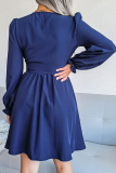 Fashion Elegant Solid Patchwork Fold Waist Skirt Dresses