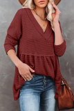 Casual Solid Patchwork Fold V Neck Tops