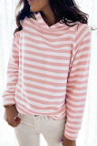Casual Striped Patchwork Hooded Collar Tops