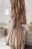 Fashion Elegant Solid Flounce With Belt V Neck A Line Dresses