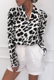 Fashion Casual Leopard Buckle Turndown Collar Tops