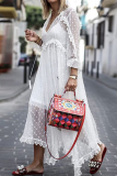 Casual Elegant Solid Lace Frenulum Stringy Selvedge V Neck Lace Dress Dresses