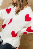 Casual Print Tassel Contrast V Neck Tops Sweater