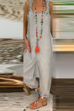 Casual Solid Backless Knotted V Neck Loose Jumpsuits