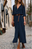 Casual Solid Patchwork Turndown Collar Shirt Dress Dresses