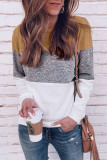 Work Daily Solid Patchwork O Neck Mid Waist Tops