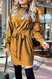Fashion Elegant Solid Patchwork Strap Design O Neck A Line Dresses