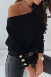 Casual Solid Patchwork Buckle Oblique Collar Tops
