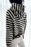 Casual Striped Patchwork Hooded Collar Tops