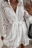 Casual Solid Lace Turndown Collar Waist Skirt Dresses