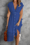Casual Solid Buckle V Neck Waist Skirt Dresses