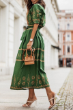 Casual Print Patchwork O Neck Shirt Dress Dresses