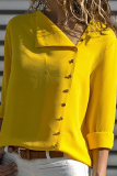 Elegant Solid Patchwork Buckle Oblique Collar Tops