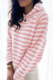 Casual Striped Patchwork Hooded Collar Tops