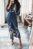 Casual Print Patchwork V Neck Irregular Dress Dresses