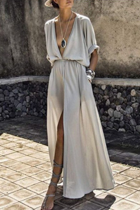 Casual Solid Patchwork V Neck Irregular Dress Dresses