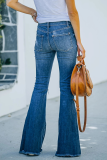 Casual Street Solid Ripped Patchwork Boot Cut Bottoms