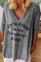 Casual Letter Basic V Neck Tops