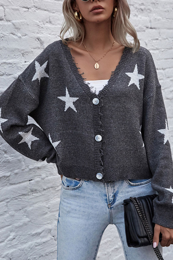 Fashion Street Print Patchwork V Neck Tops