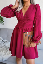 Fashion Elegant Solid Patchwork Fold Waist Skirt Dresses