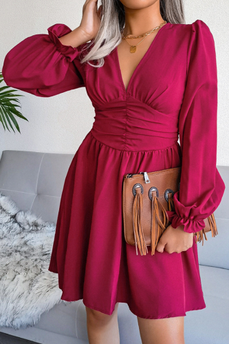 Fashion Elegant Solid Patchwork Fold Waist Skirt Dresses