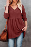Casual Solid Patchwork Fold V Neck Tops