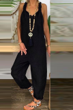Casual Solid Backless Knotted V Neck Loose Jumpsuits