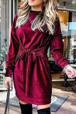 Fashion Elegant Solid Patchwork Strap Design O Neck A Line Dresses