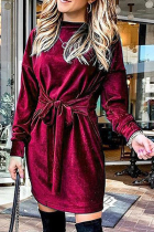 Fashion Elegant Solid Patchwork Strap Design O Neck A Line Dresses