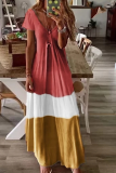 Fashion Solid Patchwork V Neck Cake Skirt Dresses