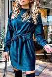 Fashion Elegant Solid Patchwork Strap Design O Neck A Line Dresses
