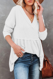 Casual Solid Patchwork Fold V Neck Tops