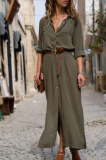 Casual Solid Patchwork Turndown Collar Shirt Dress Dresses