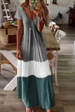 Fashion Solid Patchwork V Neck Cake Skirt Dresses