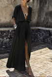 Casual Solid Patchwork V Neck Irregular Dress Dresses