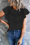 Casual Solid Flounce O Neck T-Shirts