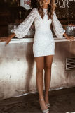 Fashion Elegant Patchwork Sequins O Neck Pencil Skirt Dresses