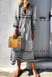 Fashion Print Patchwork V Neck Cake Skirt Dresses
